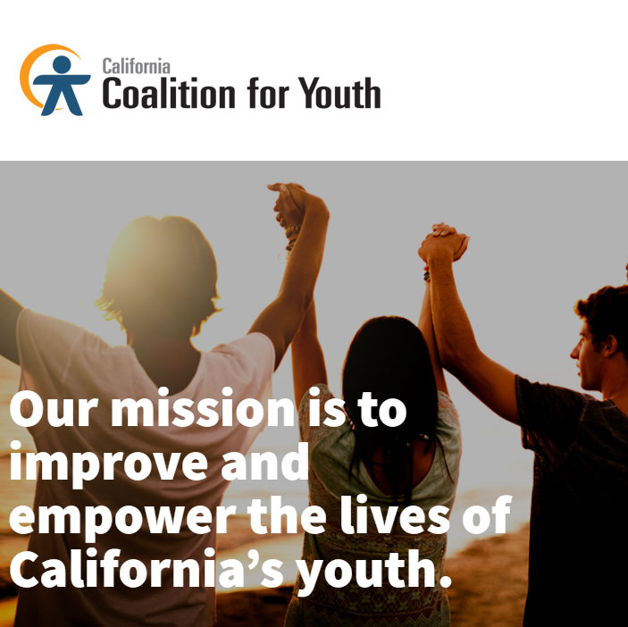 Promotional photo for California Coalition for Youth showing young people holding their hands in the air
