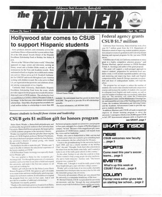 Front page of The Runner newspaper from 1998
