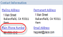 Picture of Main Phone Number link