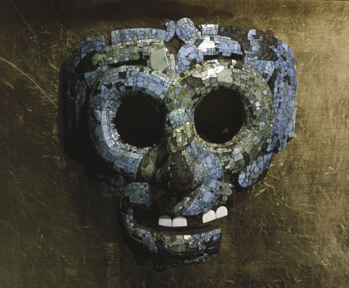 Turquoise and shell encrusted mask of Quetzalcoatl