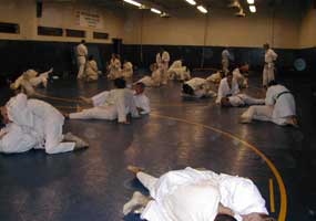 Practicing moves on the gym mat