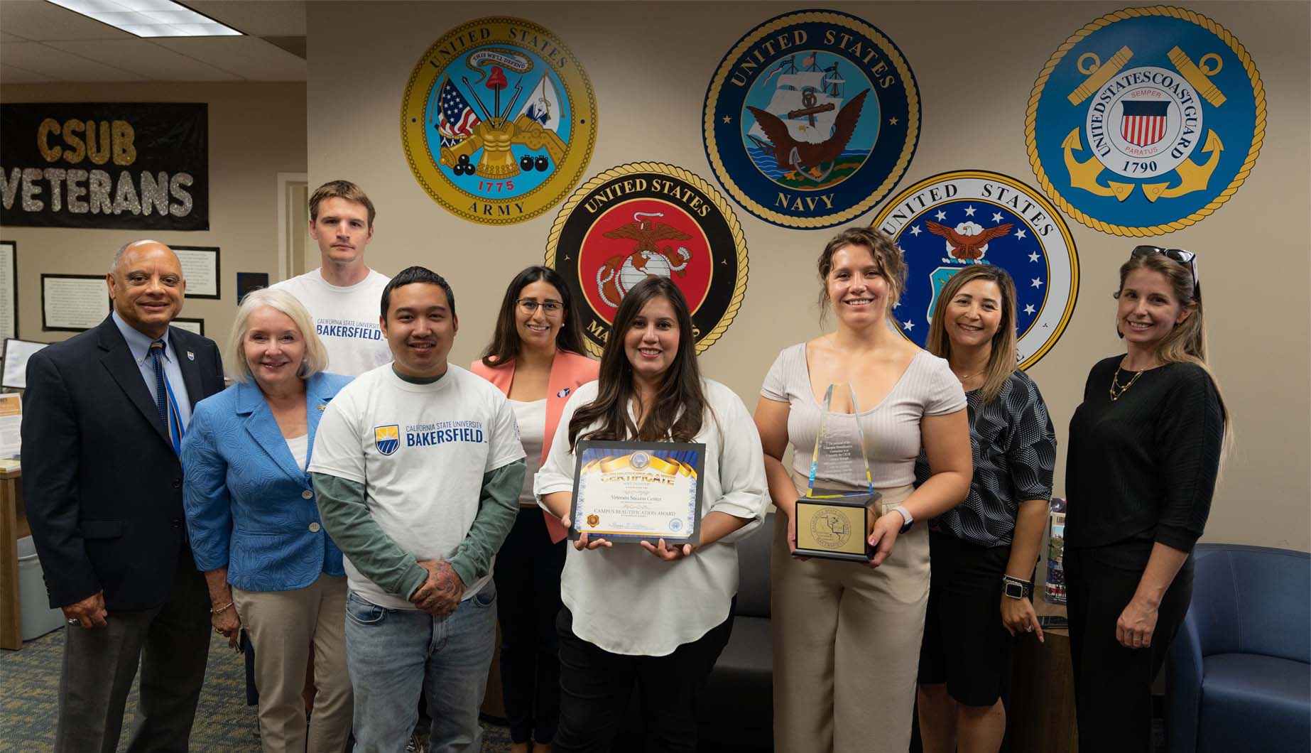 Group photo of Veterans Success Center and Campus Beautification Committee 