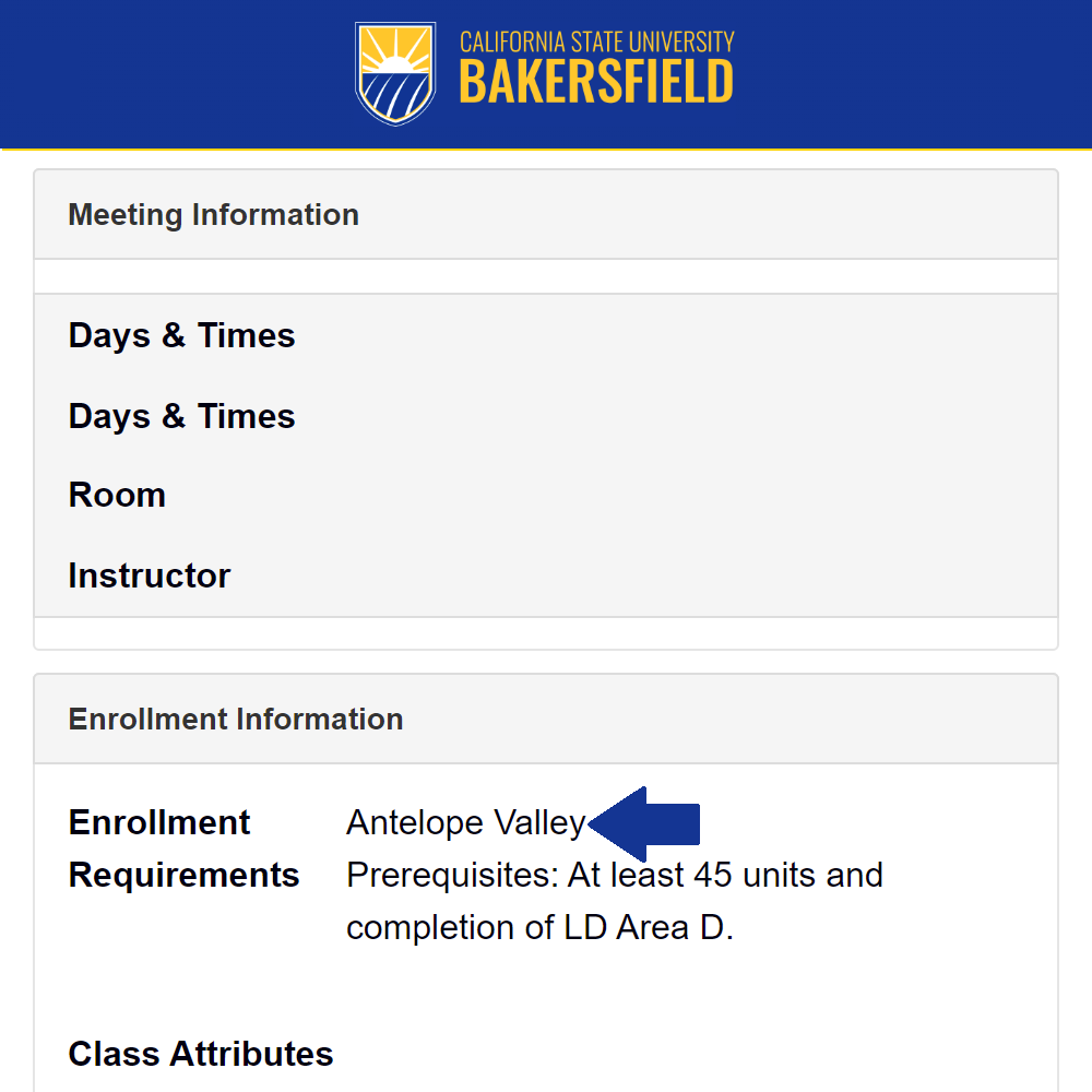 Screen shot of enrollment information for Antelope Valley