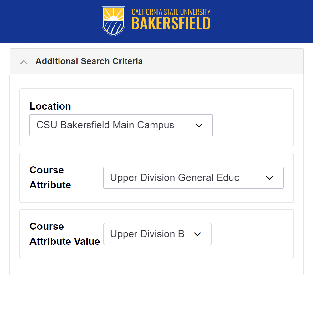 Screen shot of additional search criteria for UD-B