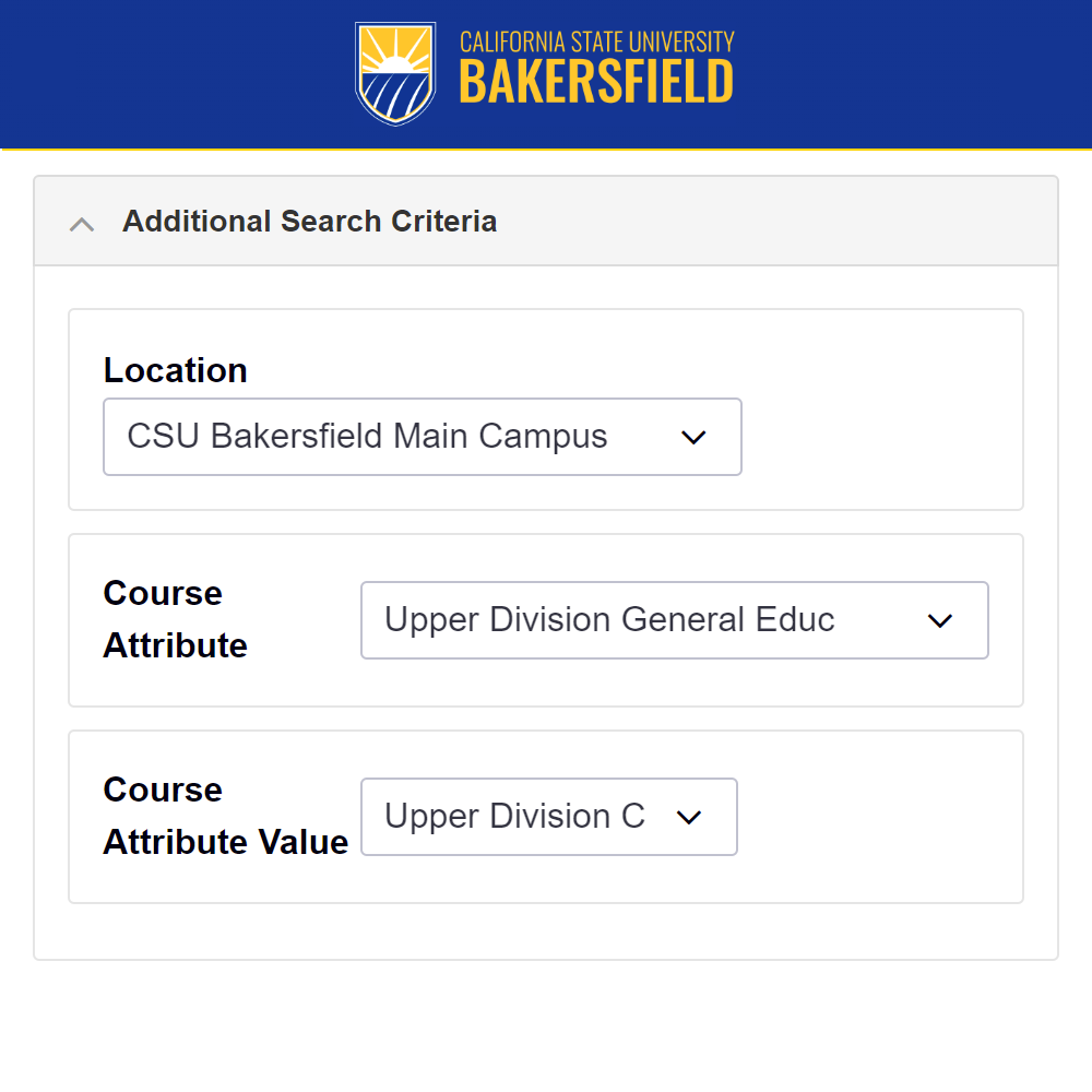Screen shot of additional search criteria for UD-C