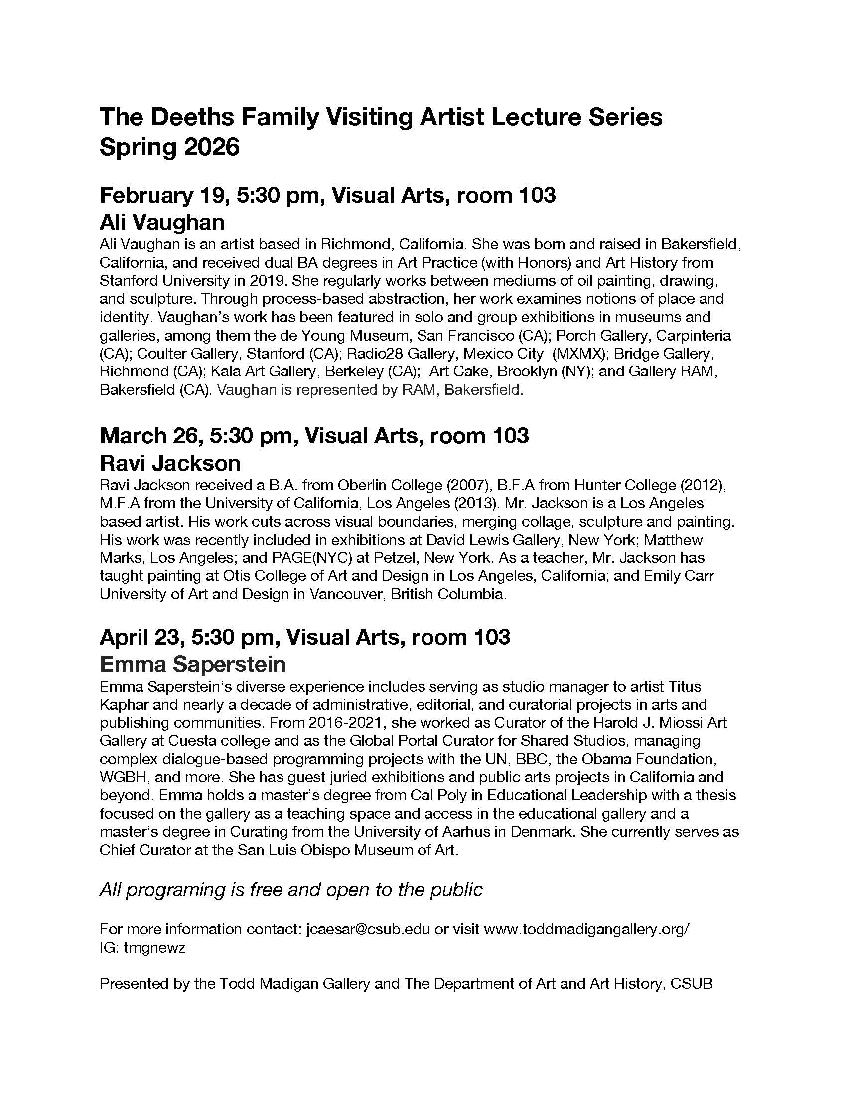 Visiting Artist Lecture Series Flyer