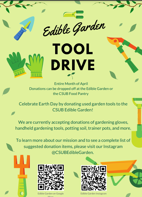 Flyer for Edible Garden Tool Drive in April 2022
