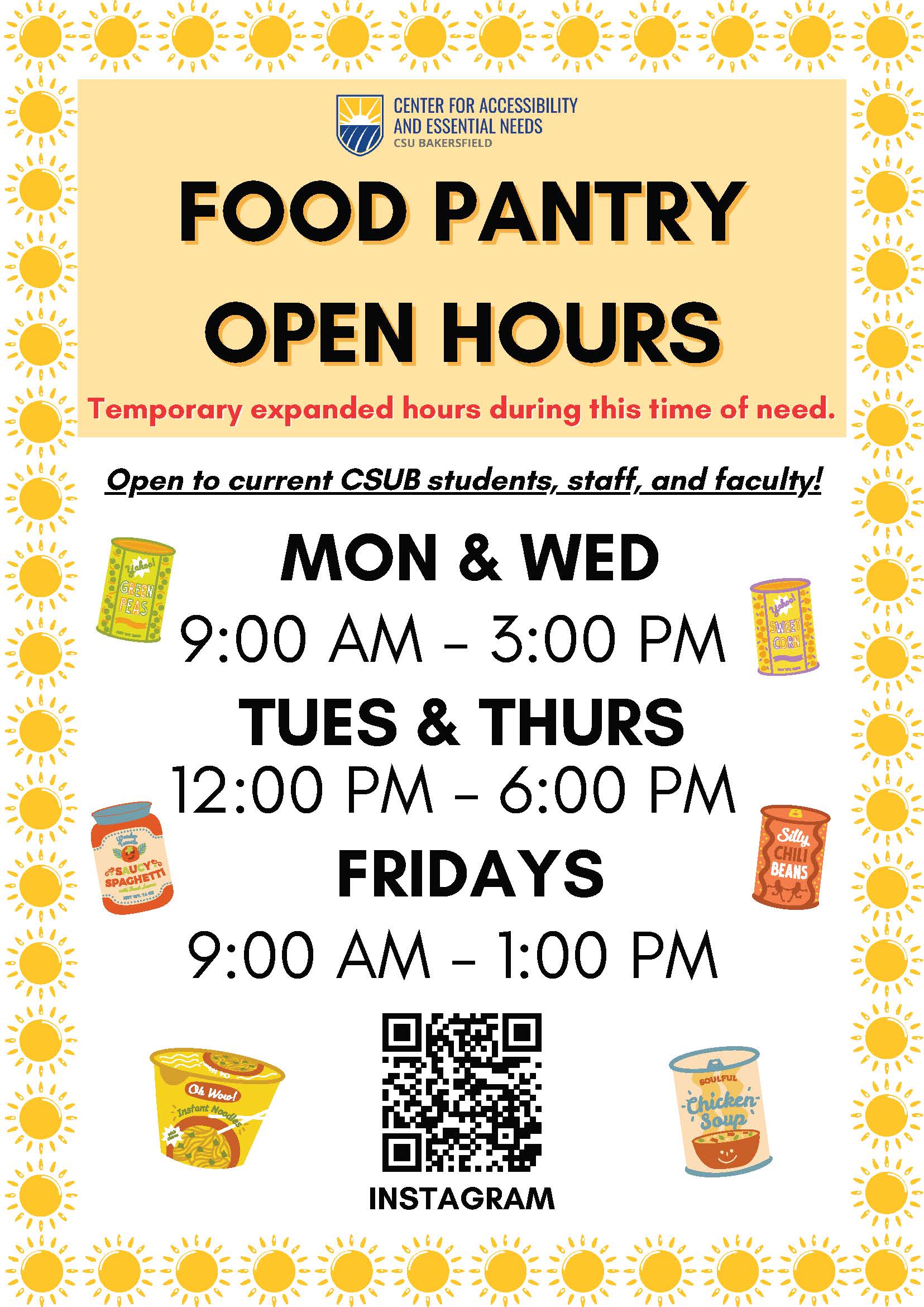 temporary food pantry operating hours