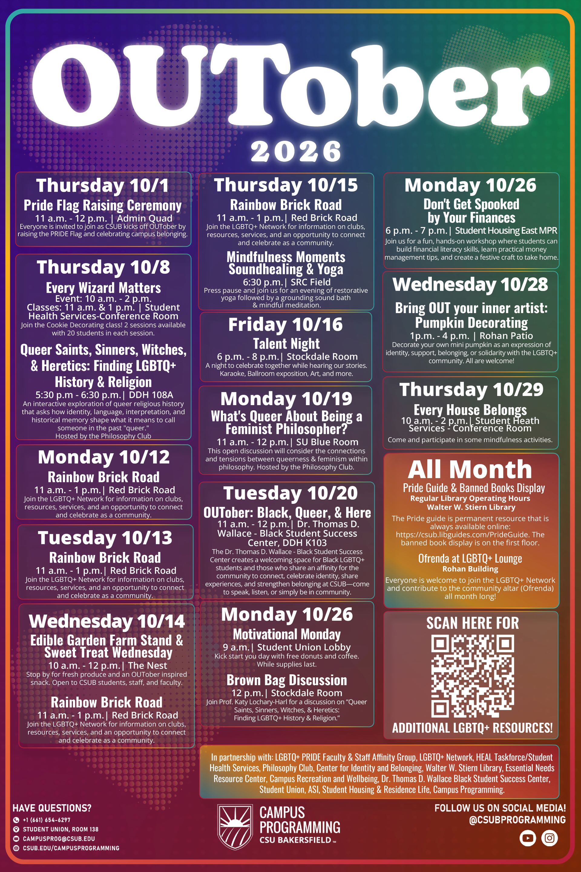 Schedule of events for the month of October where "OUTober" is being celebrated