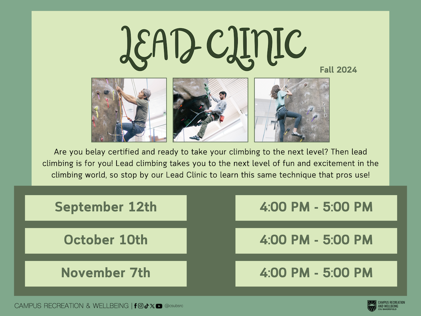 Fall 2024 Lead Clinics Schedule
