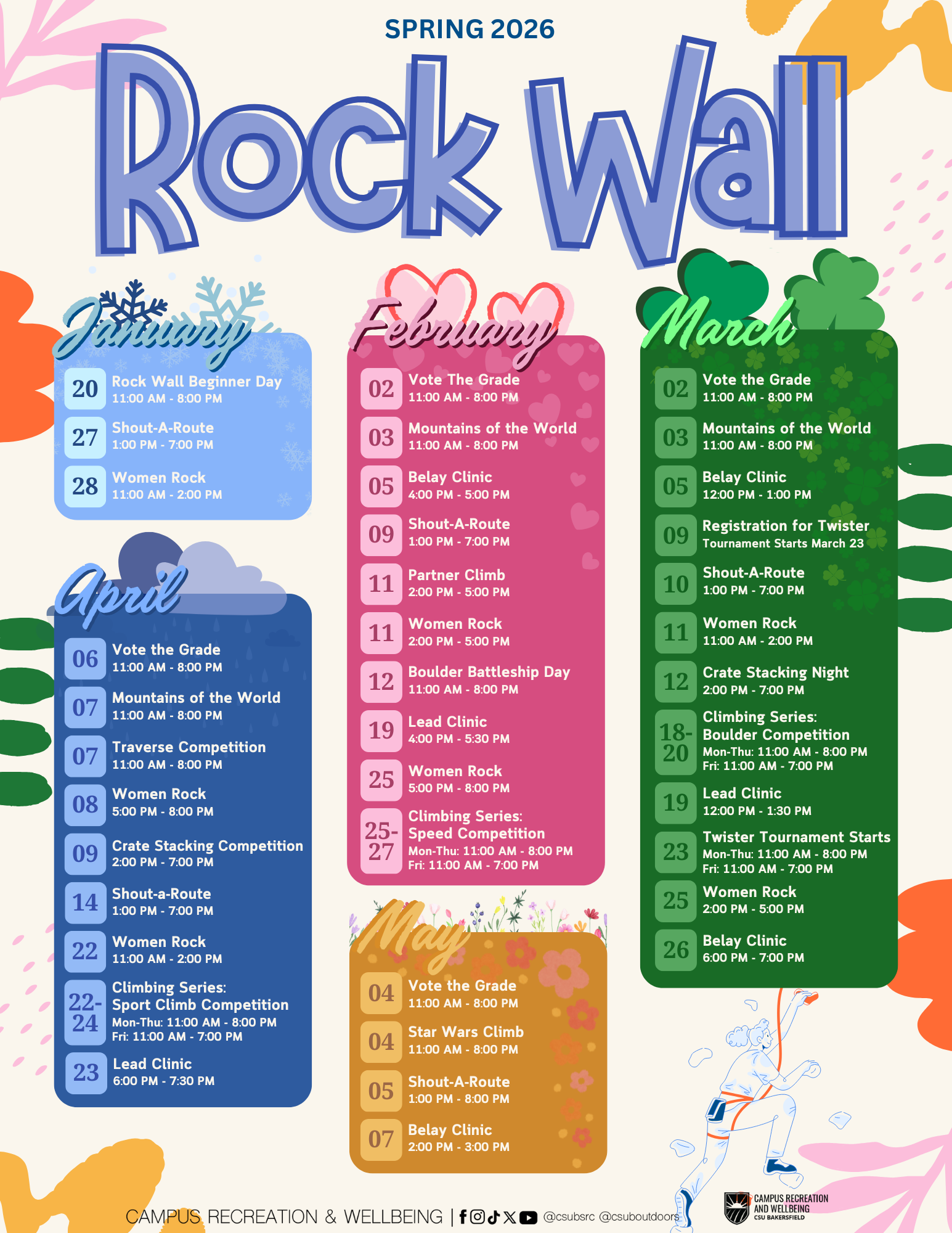 Spring 2026 Rock Wall Schedule