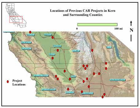 Image: Locations of Previous CAR Projects in Kern and Surrounding Counties