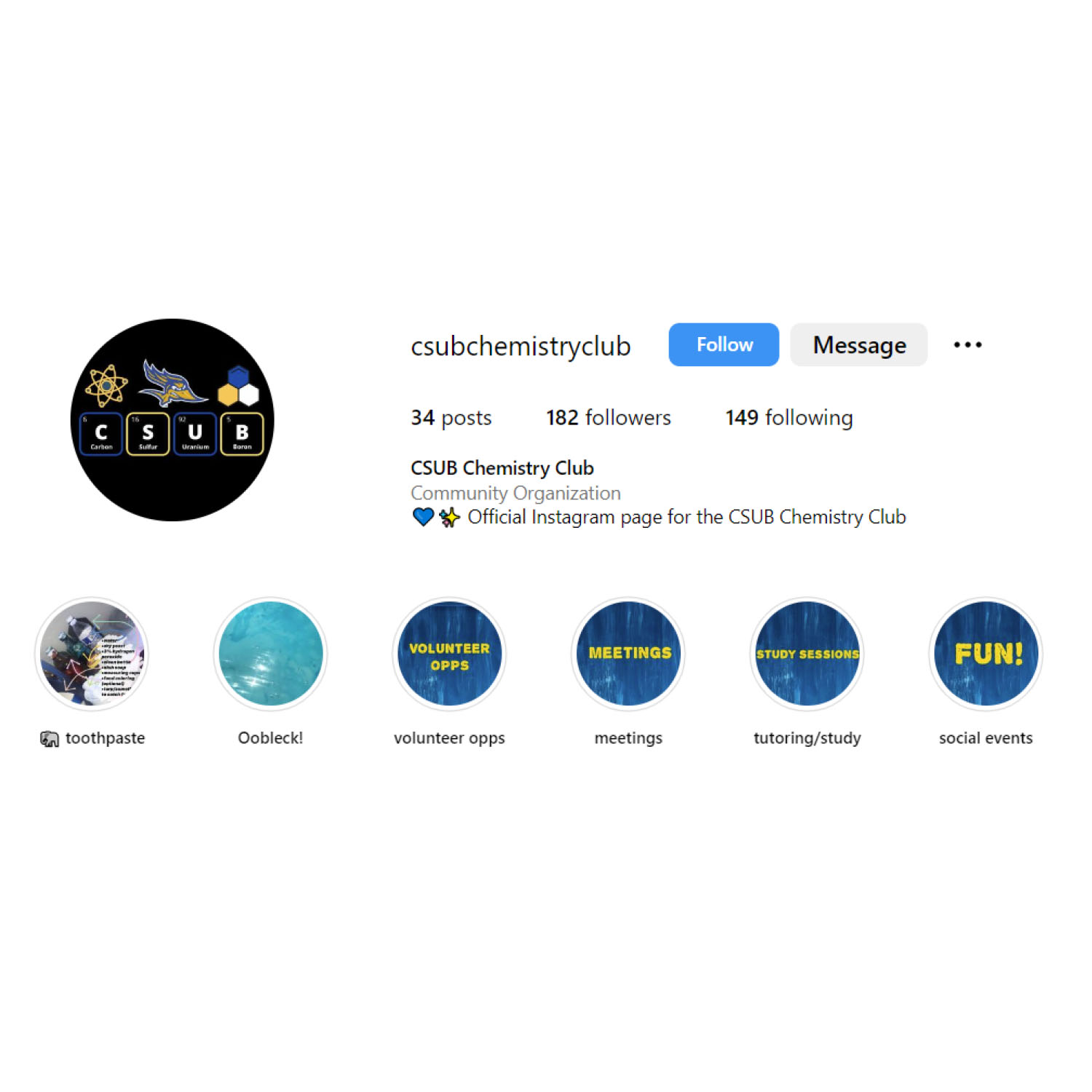 CSUB Chem Club Instagram