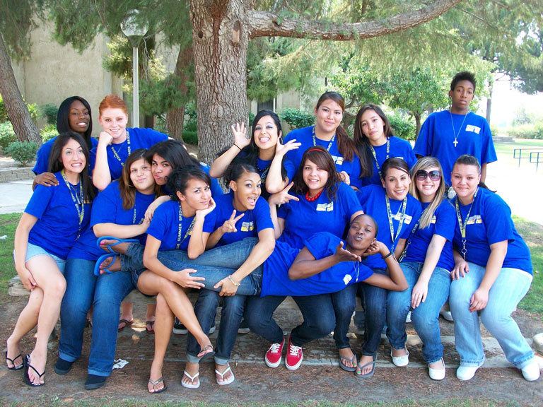 Images of young women participating in Summer Bridge with their Residential Assistant