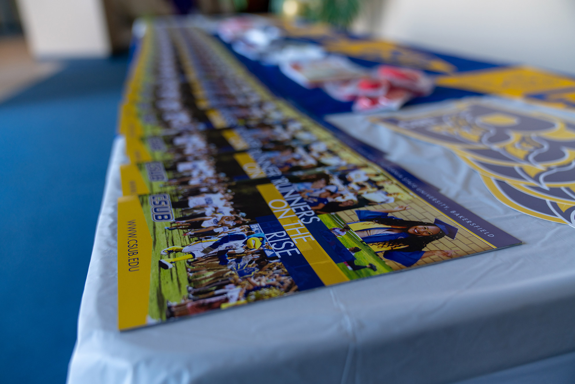 CSUB brochures spread across a table