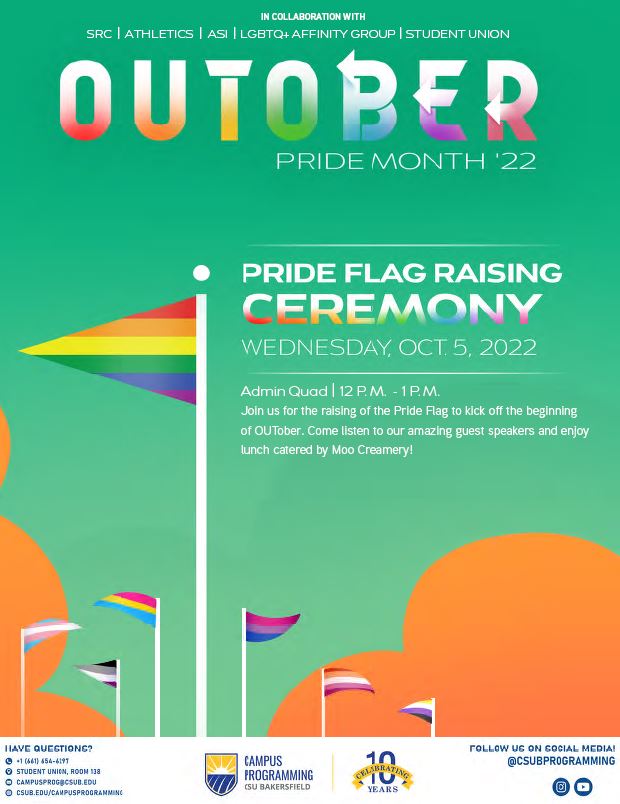 OUTober 2022 Kickoff flyer for the pride flag raising ceremony
