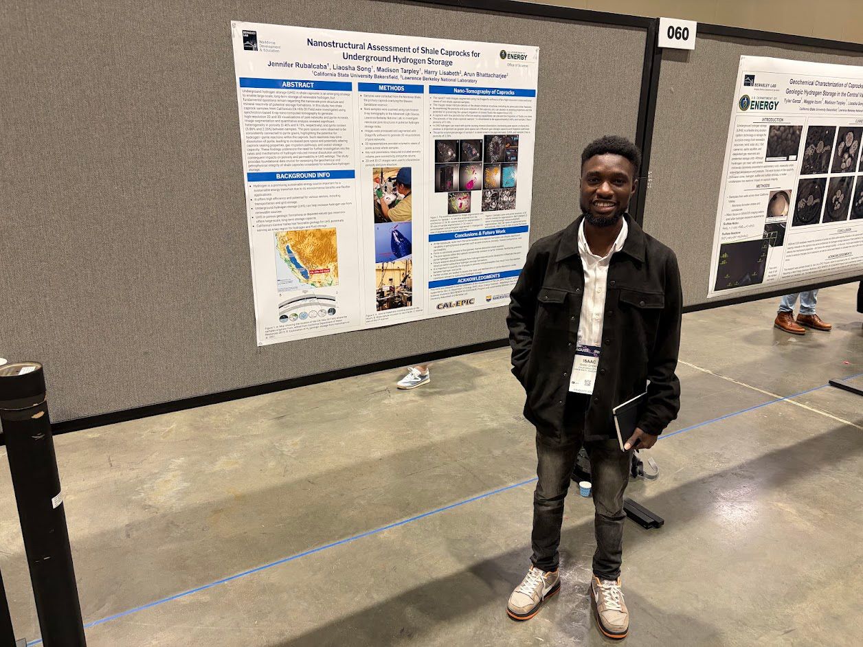 Isaac presents his research poster at AGU 2025