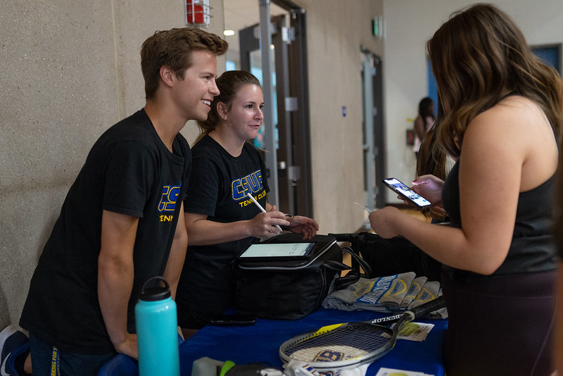 Several students interacting 