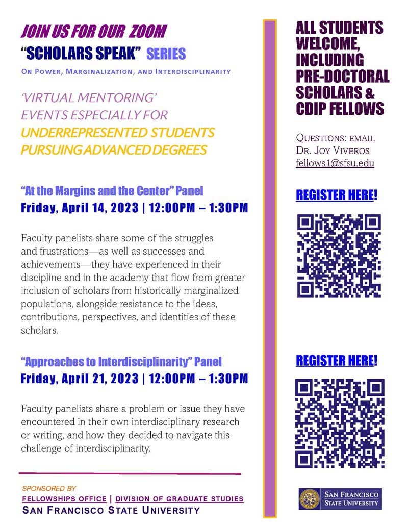 SF STATE Scholar Speak Series flyer