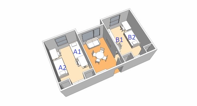Double Suite with Bed Spaces Labeled