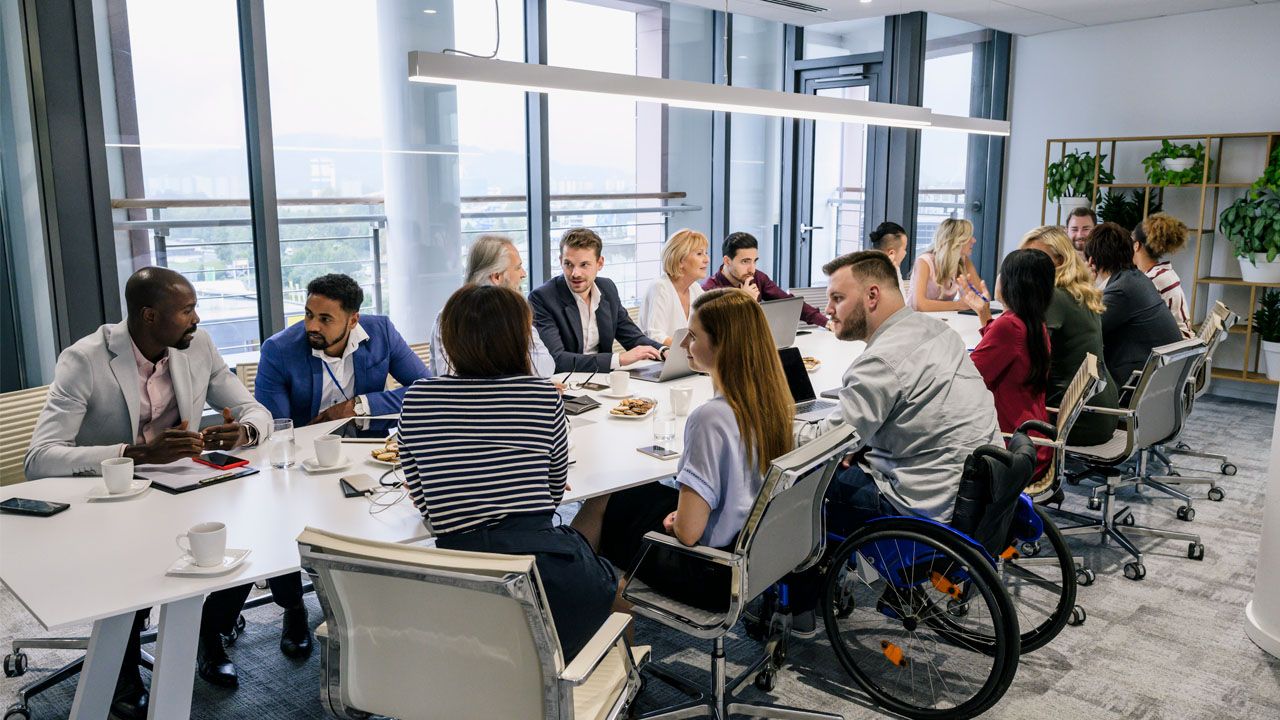 Conference room with workers