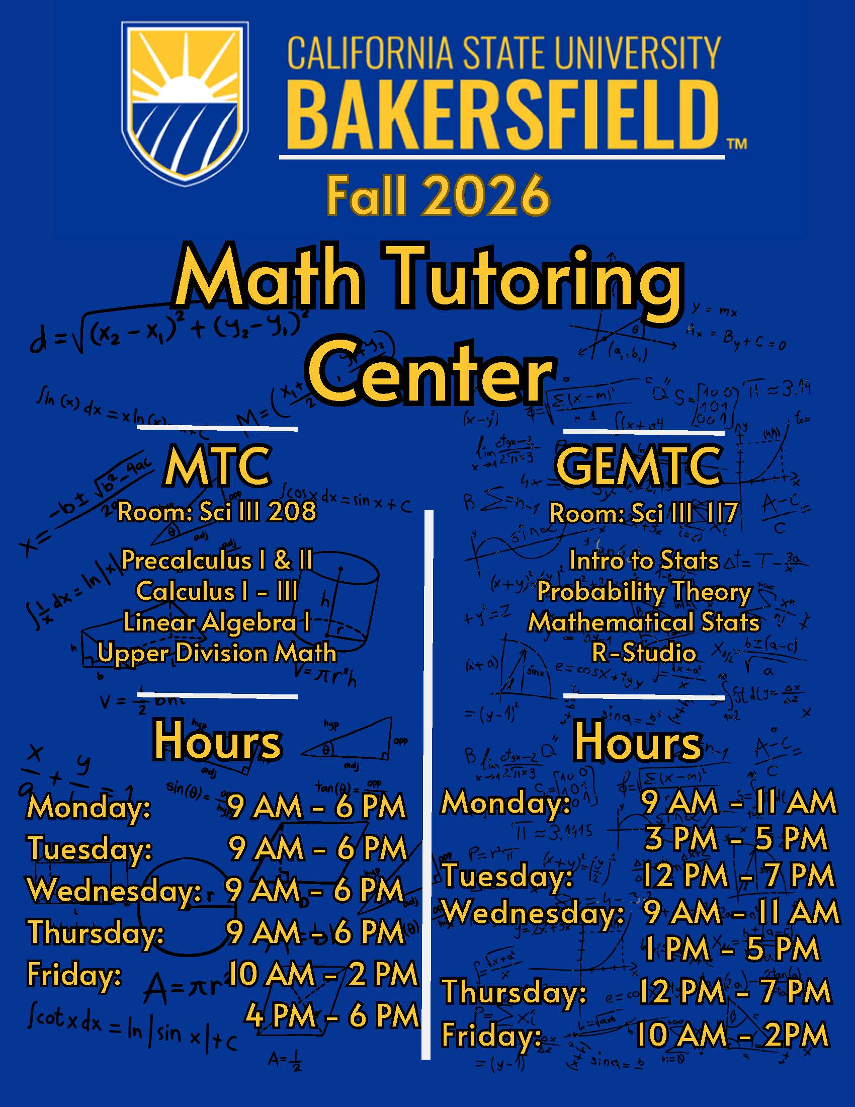 Math Tutoring Center Hours
