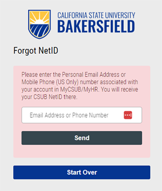 Screenshot of form for entering phone or email