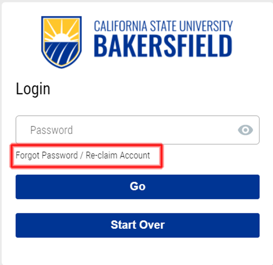 Screenshot of login screen with 'Forgot Password / Re-claim Account' outlined in red