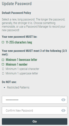 Instructions for updating password