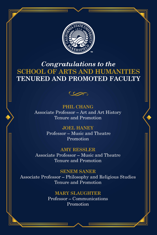 List of names for tenured and promoted faculty for the school of Arts and Humanities
