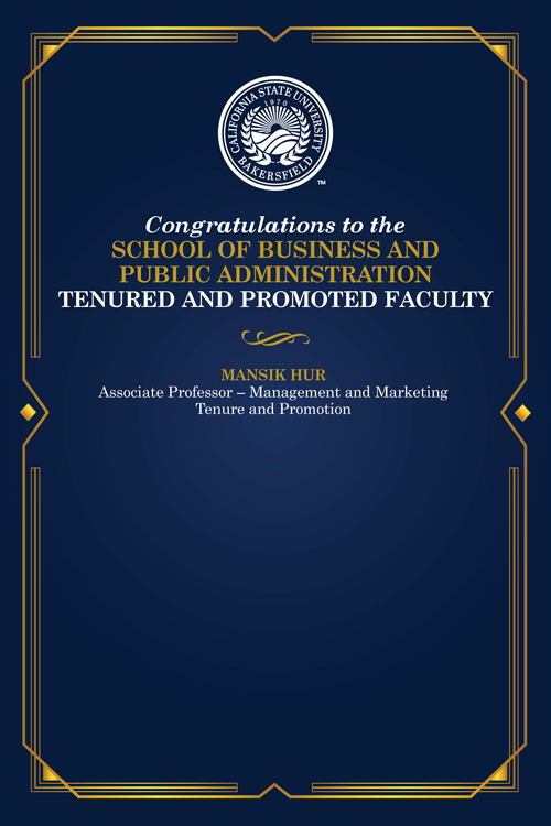 List of names for tenured and promoted faculty for the school of Business and Public Administration
