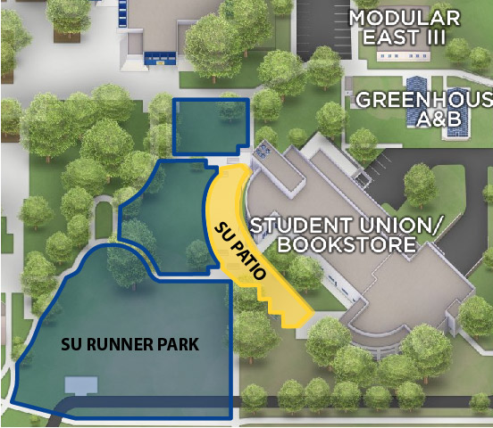 Student Union Patio and Runner Park Map with outlines.