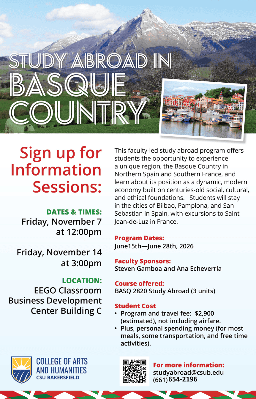 a poster of the FLP Basque Country information, detailing information session days/times