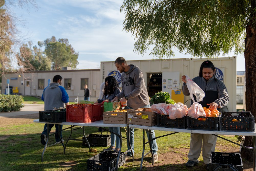 Students picking up produce from the Pop-Up Pantry.