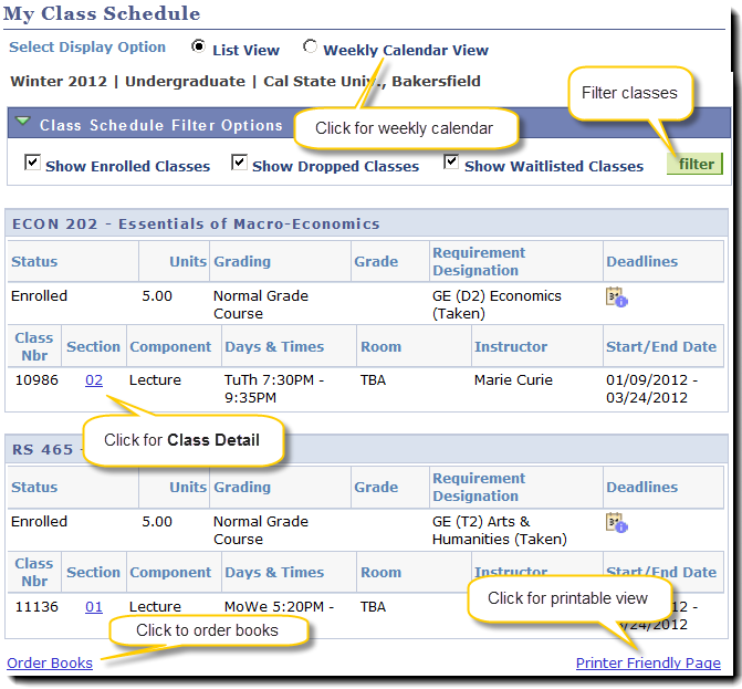 my class schedule