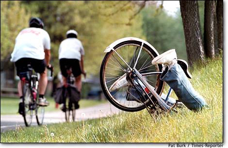 Spoof of crashed rider