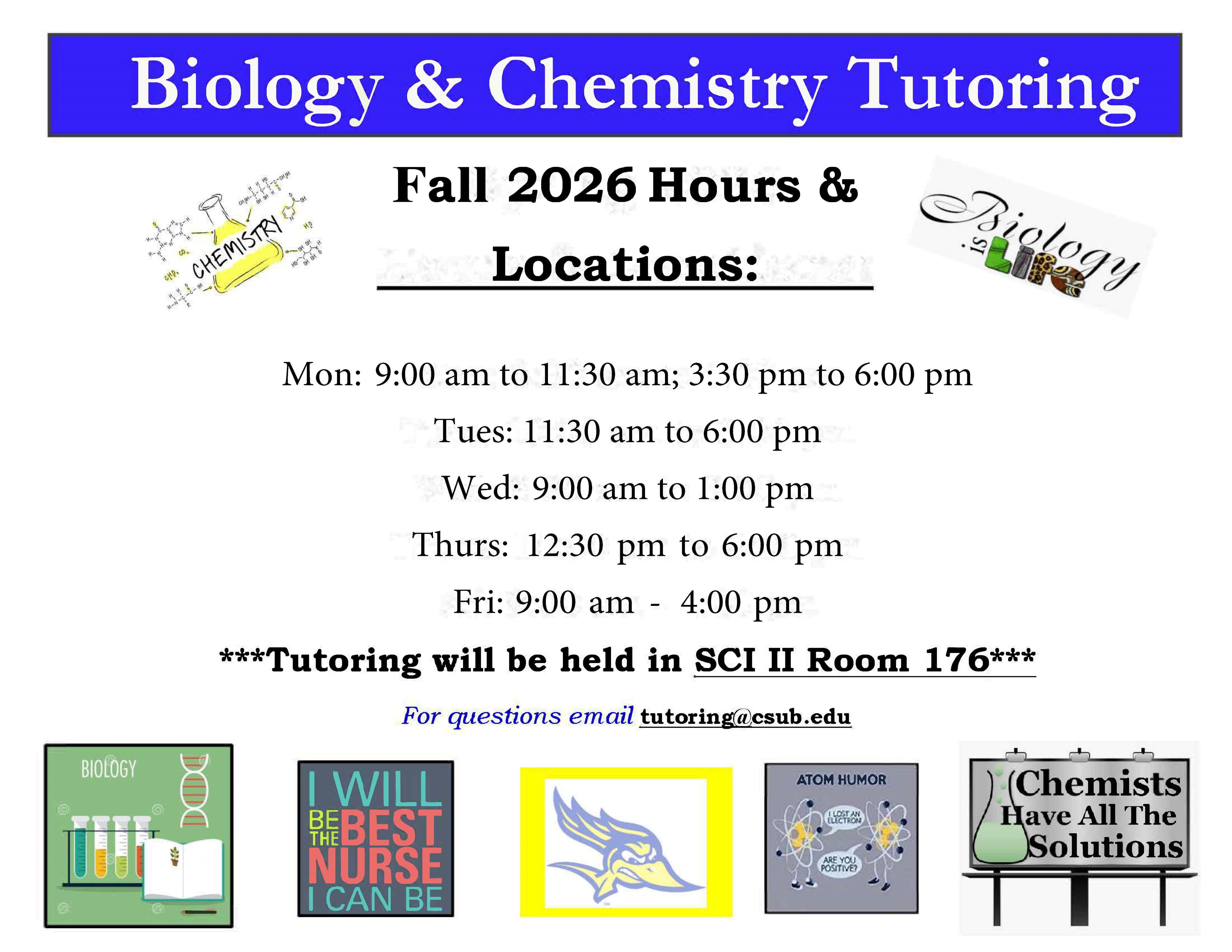 Science Tutoring Center Schedule Fall 2026