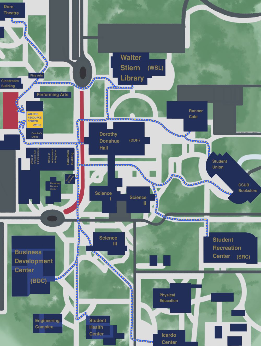 Map showing the location of the Writing Resource Center