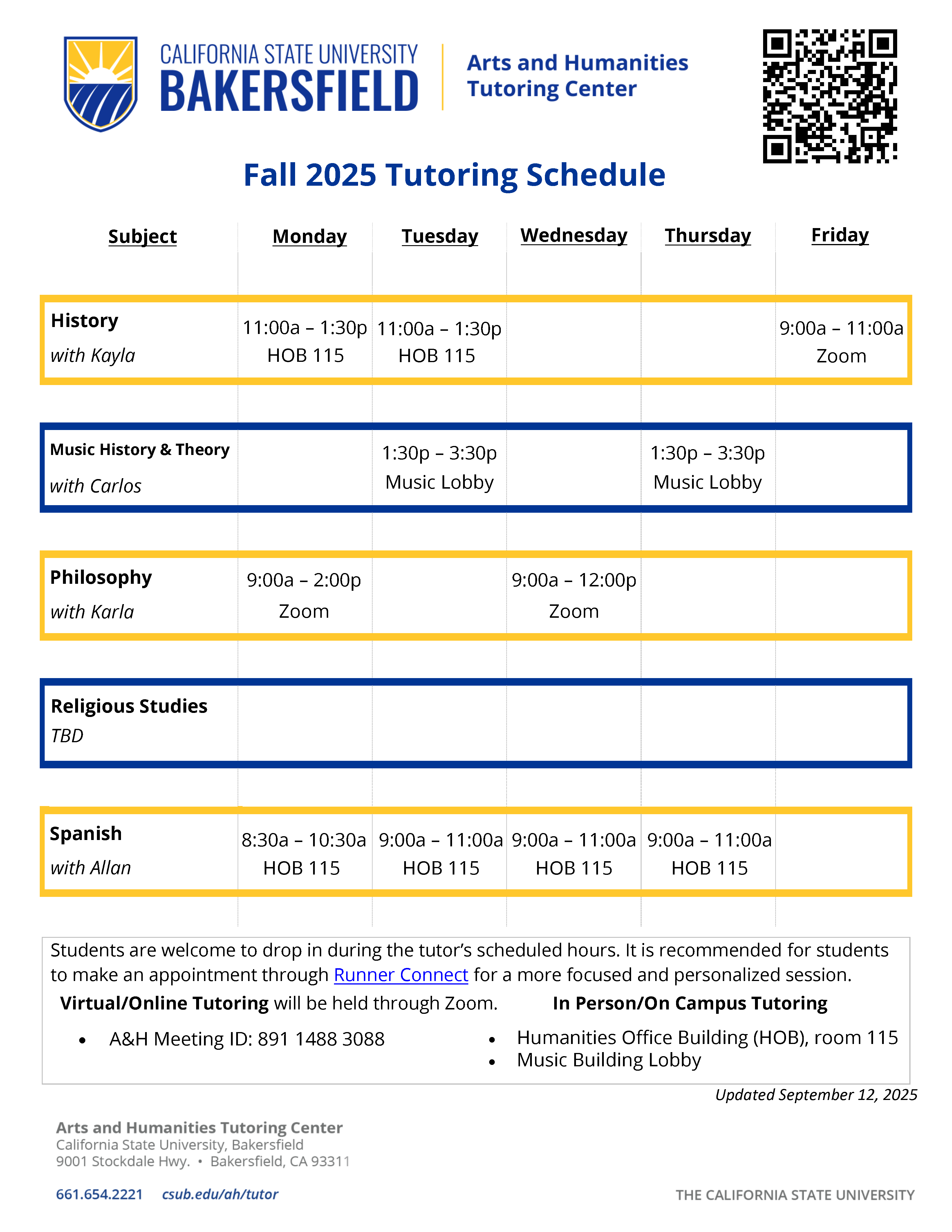 FALL 2025 AHTC SCHEDULE