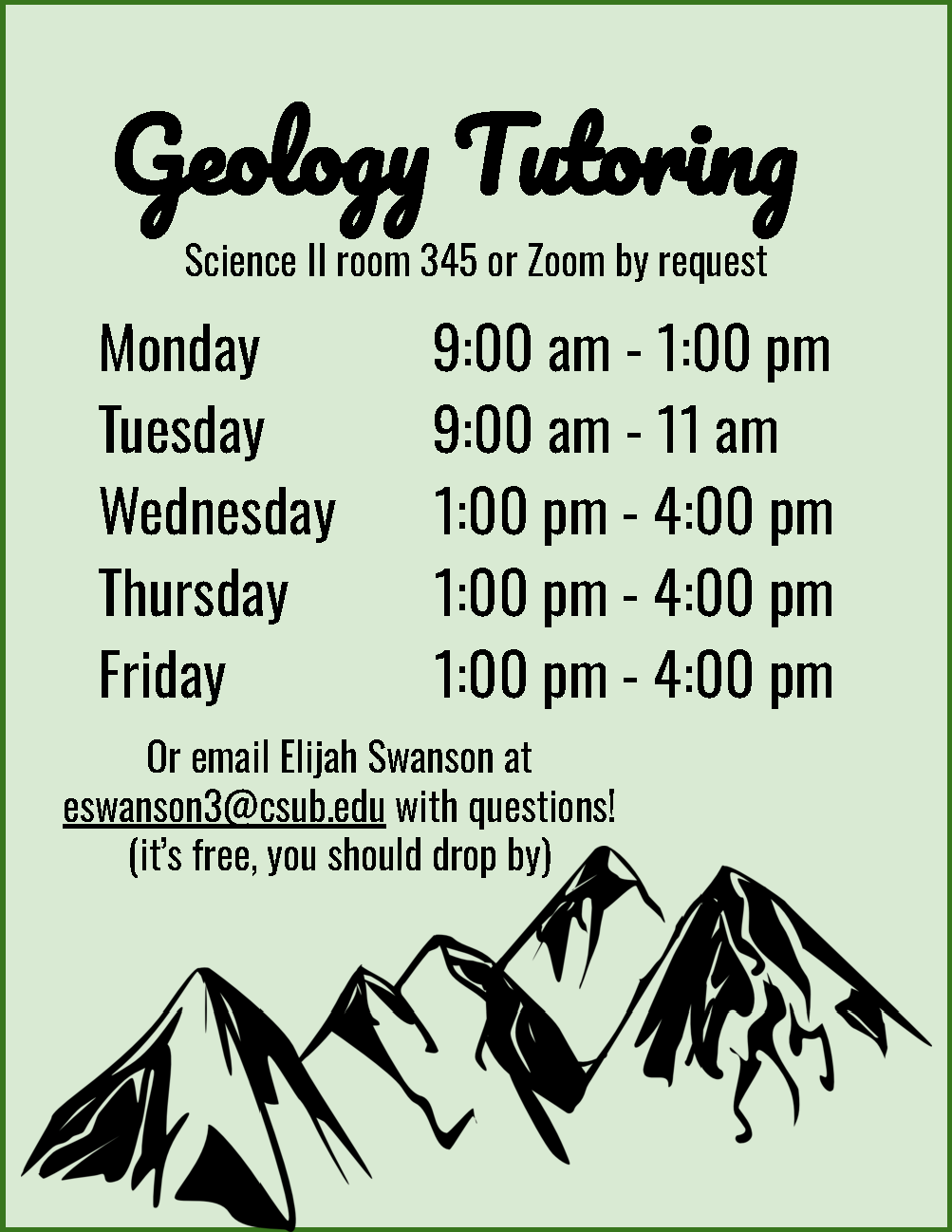 Geology F25 Tutoring Hours